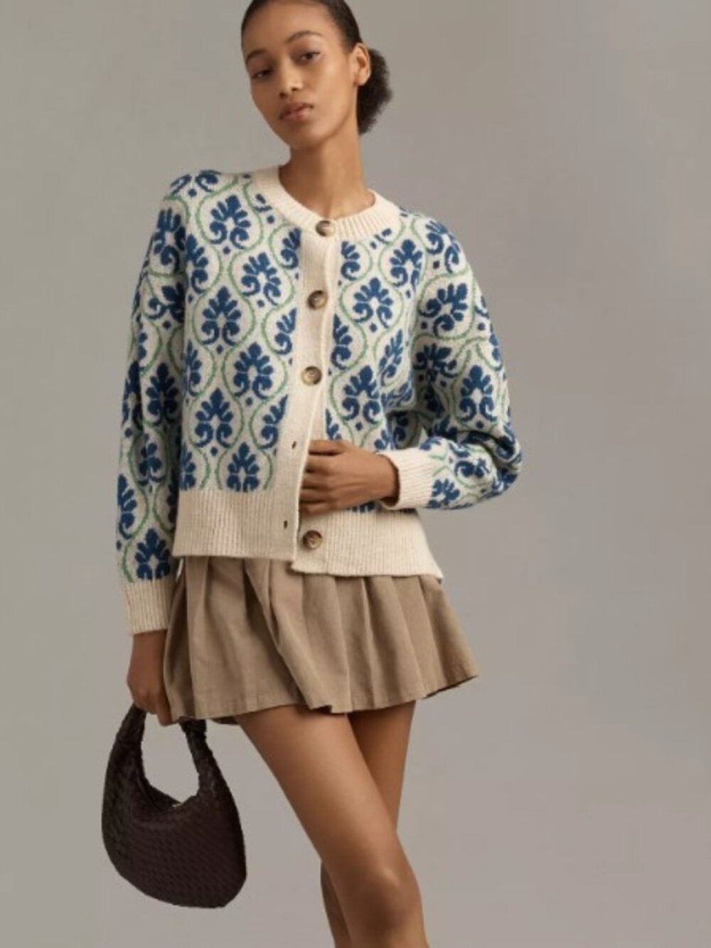 Maeve Anthropologie Pop Floral Cardigan Blue Ivory Knit Sweater XXSP - Picture 3 of 9
